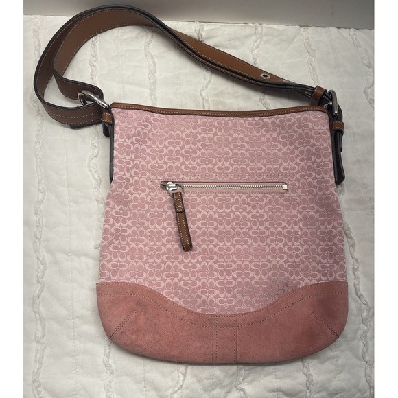 Vintage Coach Pink Signature "C" Jacquard Shoulder Bag Purse Y2K 11x10" - Picture 6 of 10